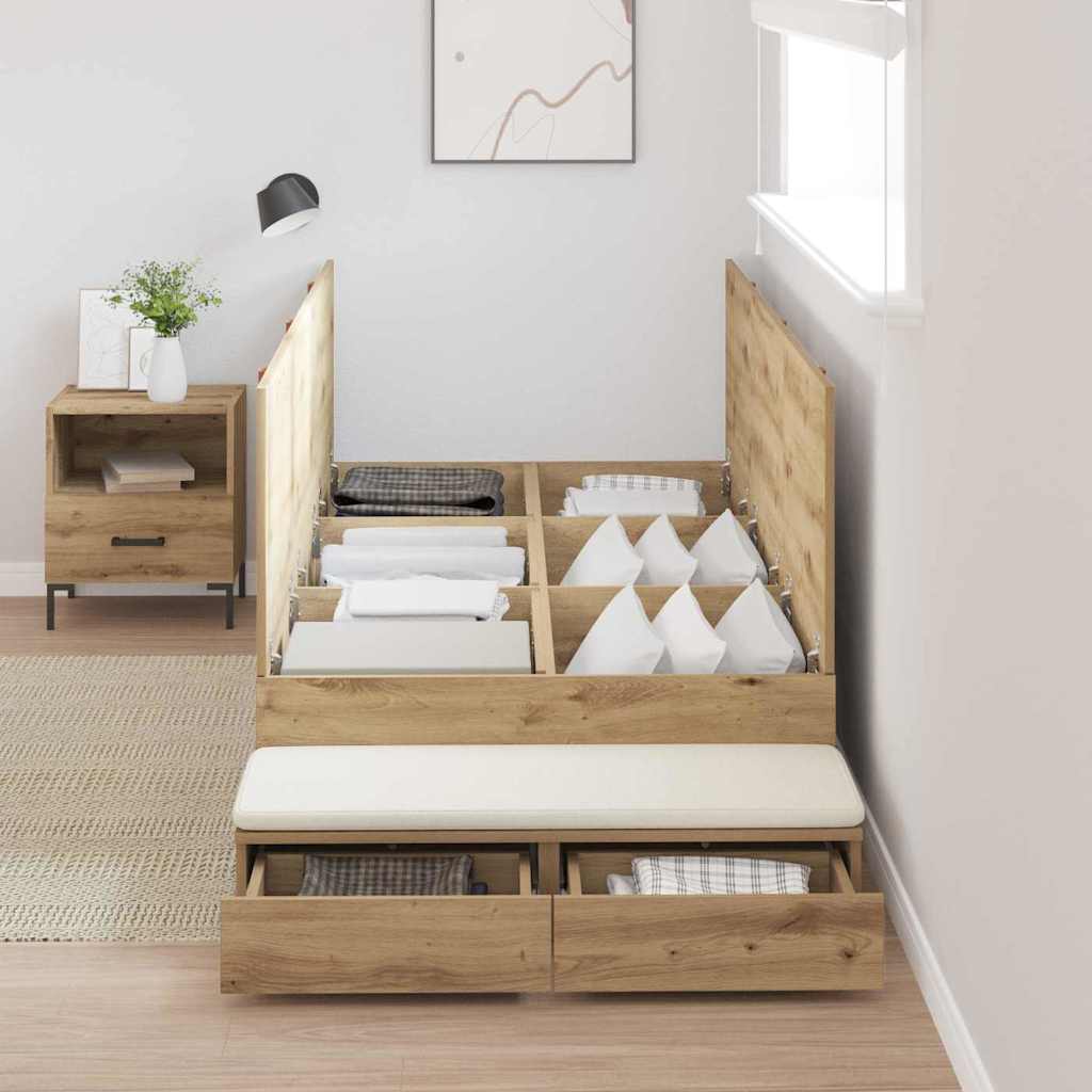 vidaXL Storage Bed Frame with Door Artisan Oak 100 cm Engineered Wood 4