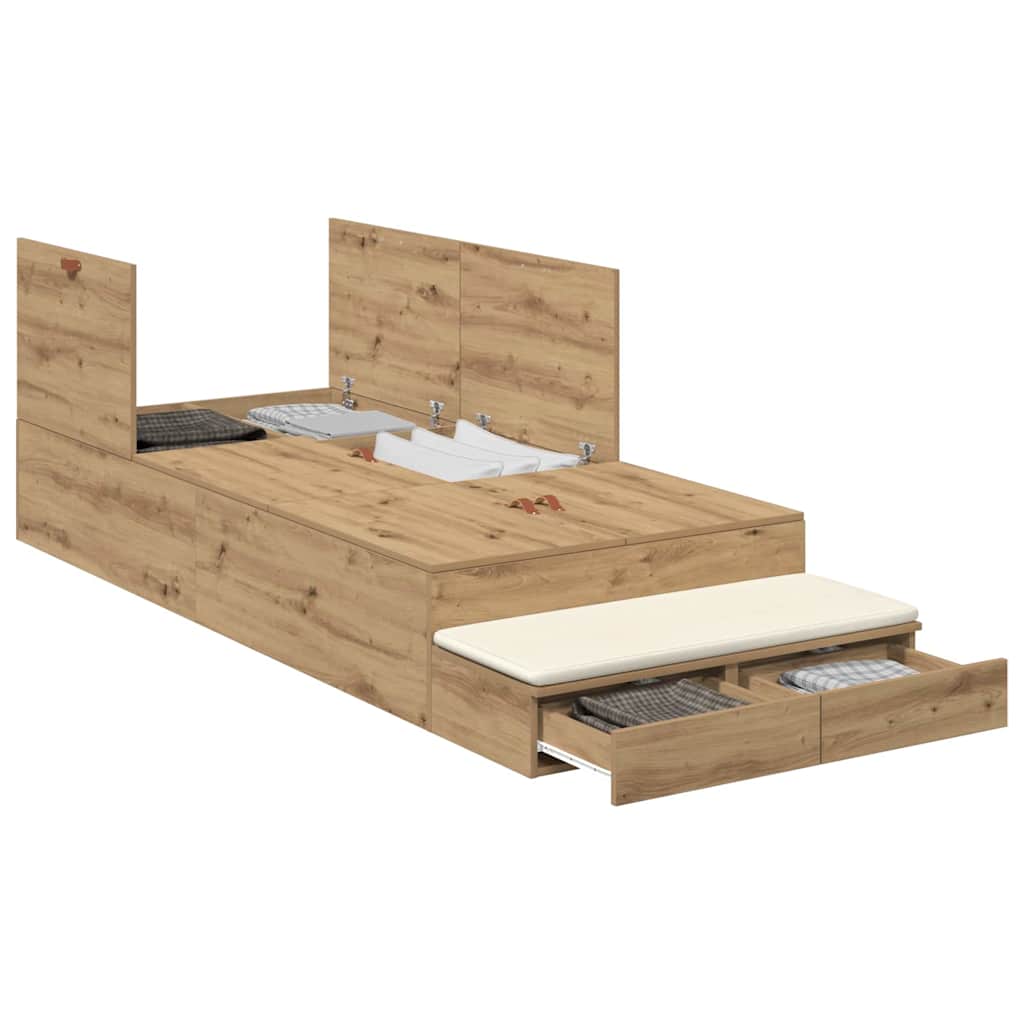vidaXL Storage Bed Frame with Door Artisan Oak 100 cm Engineered Wood 3