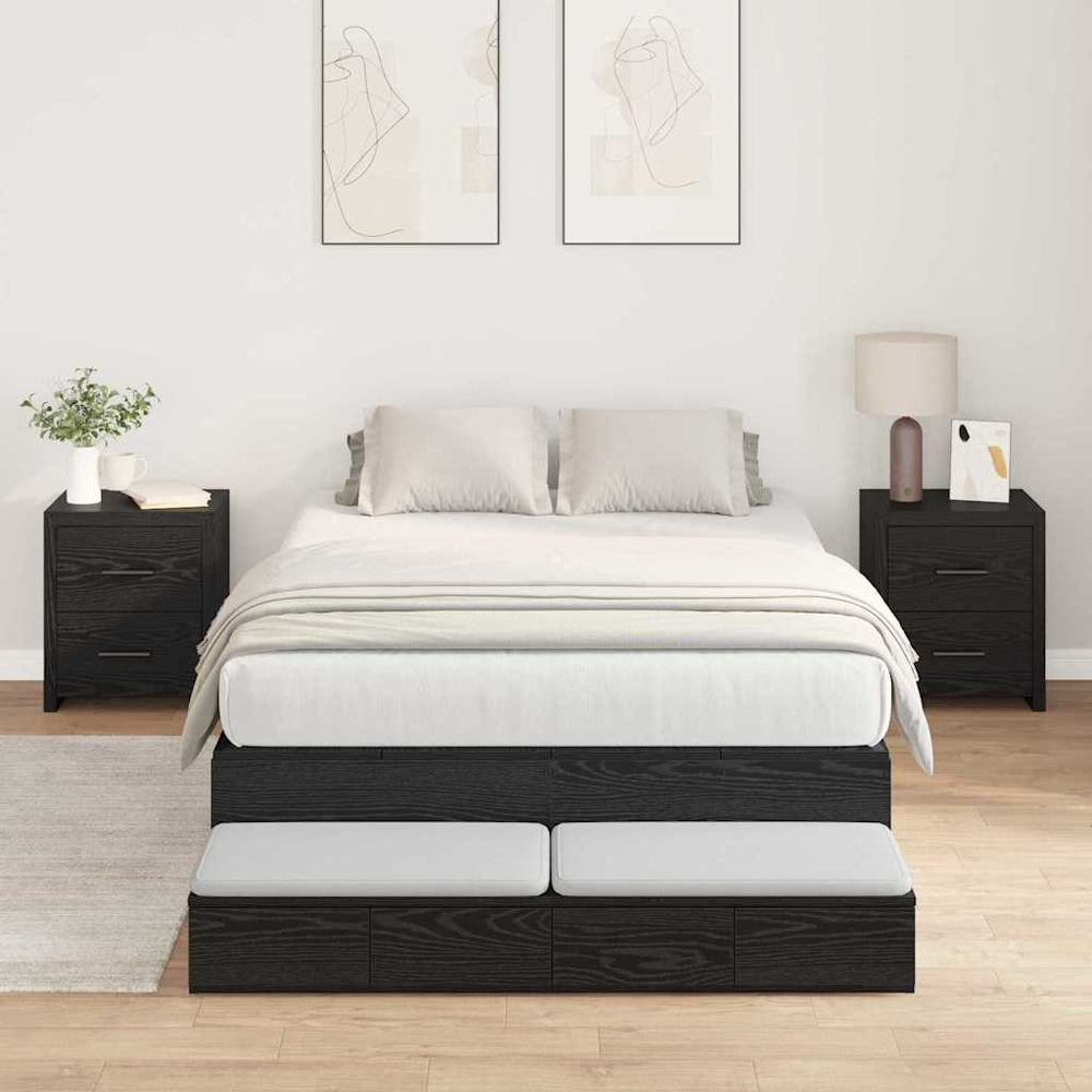 vidaXL Storage Bed Frame with Drawer Black Oak 120 cm Engineered Wood