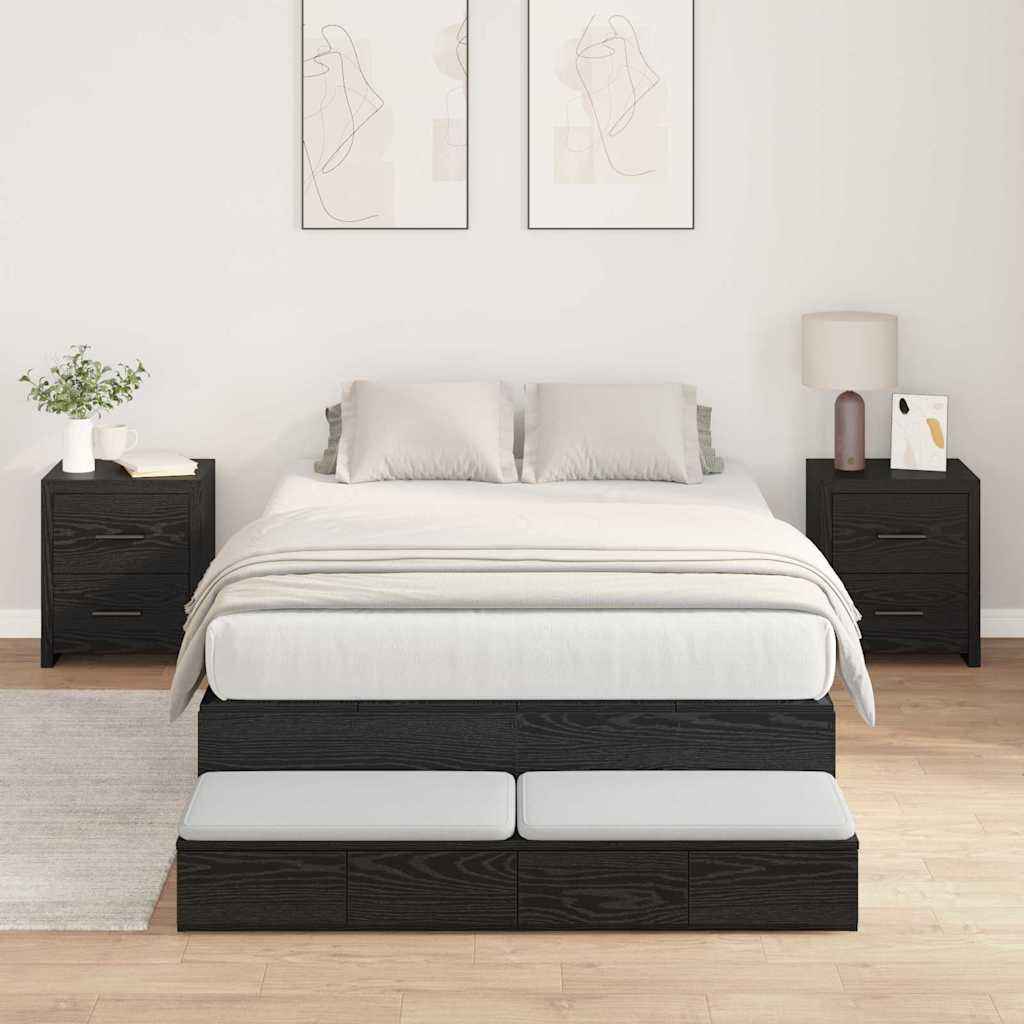 Storage Bed Frame with Drawer 80 cm Engineered Wood Length 200 cm Black oak 120 cm