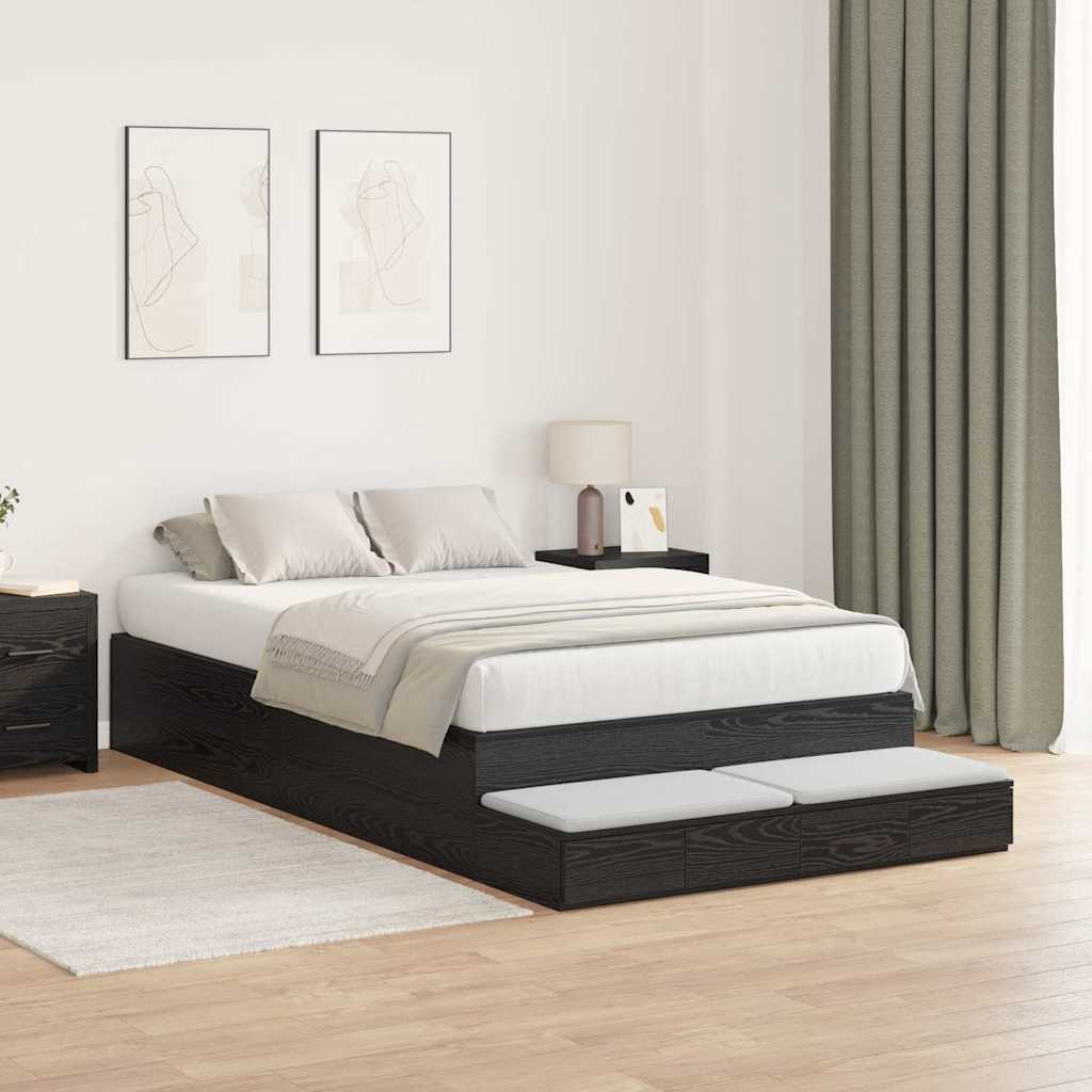 vidaXL Storage Bed Frame with Drawer Black Oak 120 cm Engineered Wood 5