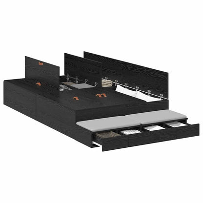 vidaXL Storage Bed Frame with Drawer Black Oak 120 cm Engineered Wood 3