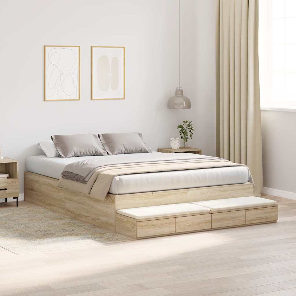 vidaXL Storage Bed Frame with Drawer Sonoma Oak 150 cm Engineered Wood 4