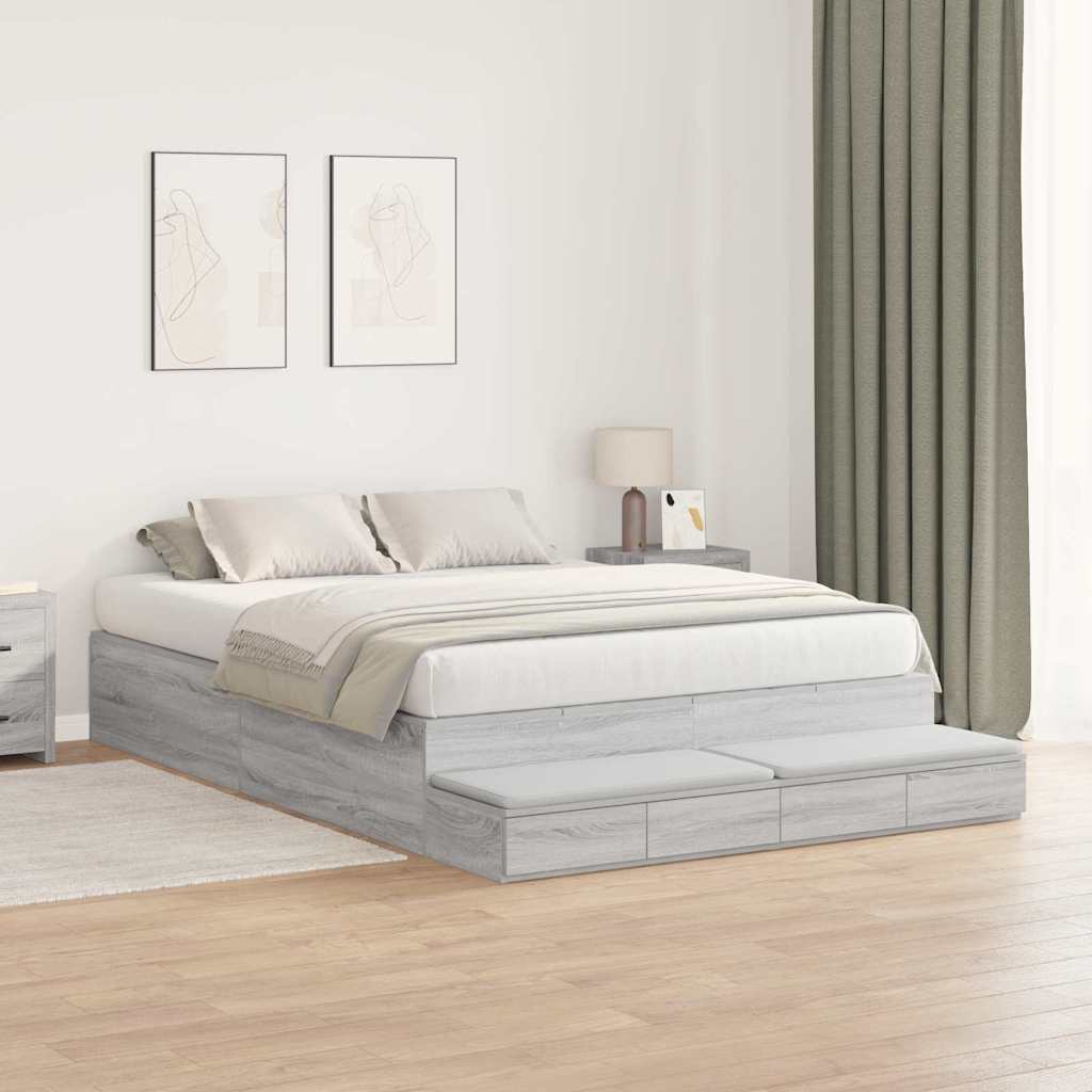 vidaXL Storage Bed Frame with Door Grey Sonoma 150 cm Engineered Wood 5
