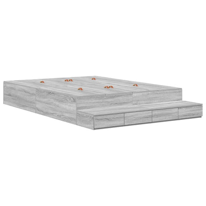 vidaXL Storage Bed Frame with Door Grey Sonoma 150 cm Engineered Wood 2