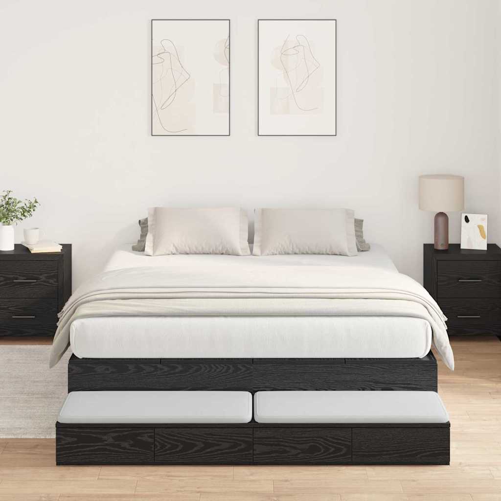 vidaXL Storage Bed Frame with Drawer Black Oak 160 cm Engineered Wood 1