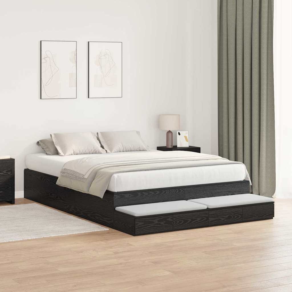 vidaXL Storage Bed Frame with Drawer Black Oak 160 cm Engineered Wood 5