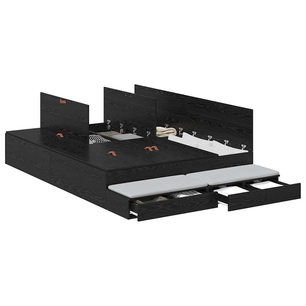 vidaXL Storage Bed Frame with Drawer Black Oak 160 cm Engineered Wood 3