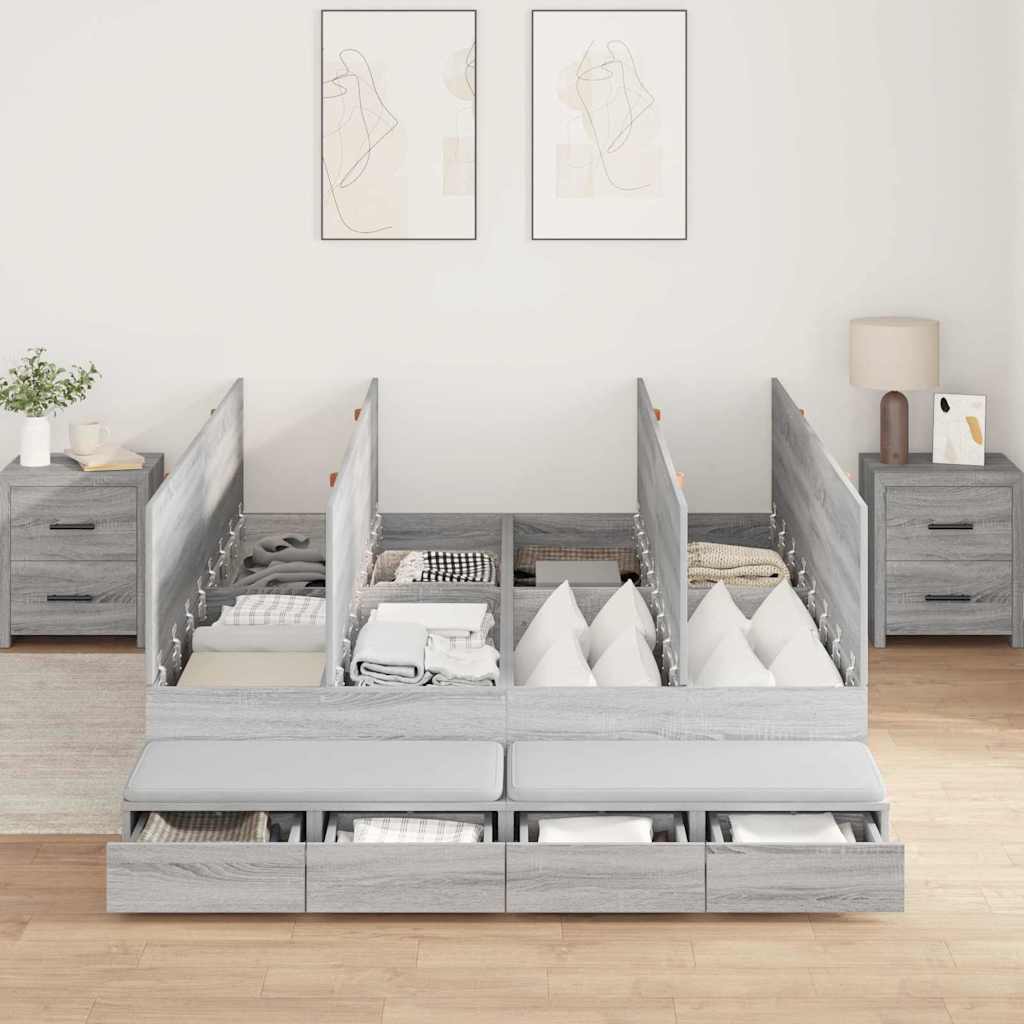 vidaXL Storage Bed Frame with Door Grey Sonoma 160 cm Engineered Wood 4