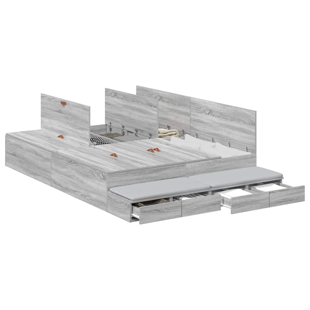 vidaXL Storage Bed Frame with Door Grey Sonoma 160 cm Engineered Wood 3