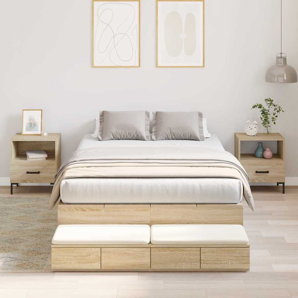 Storage Bed Frame with Drawer 120 cm Engineered Wood Length 190 cm Width 120 cm Sonoma oak