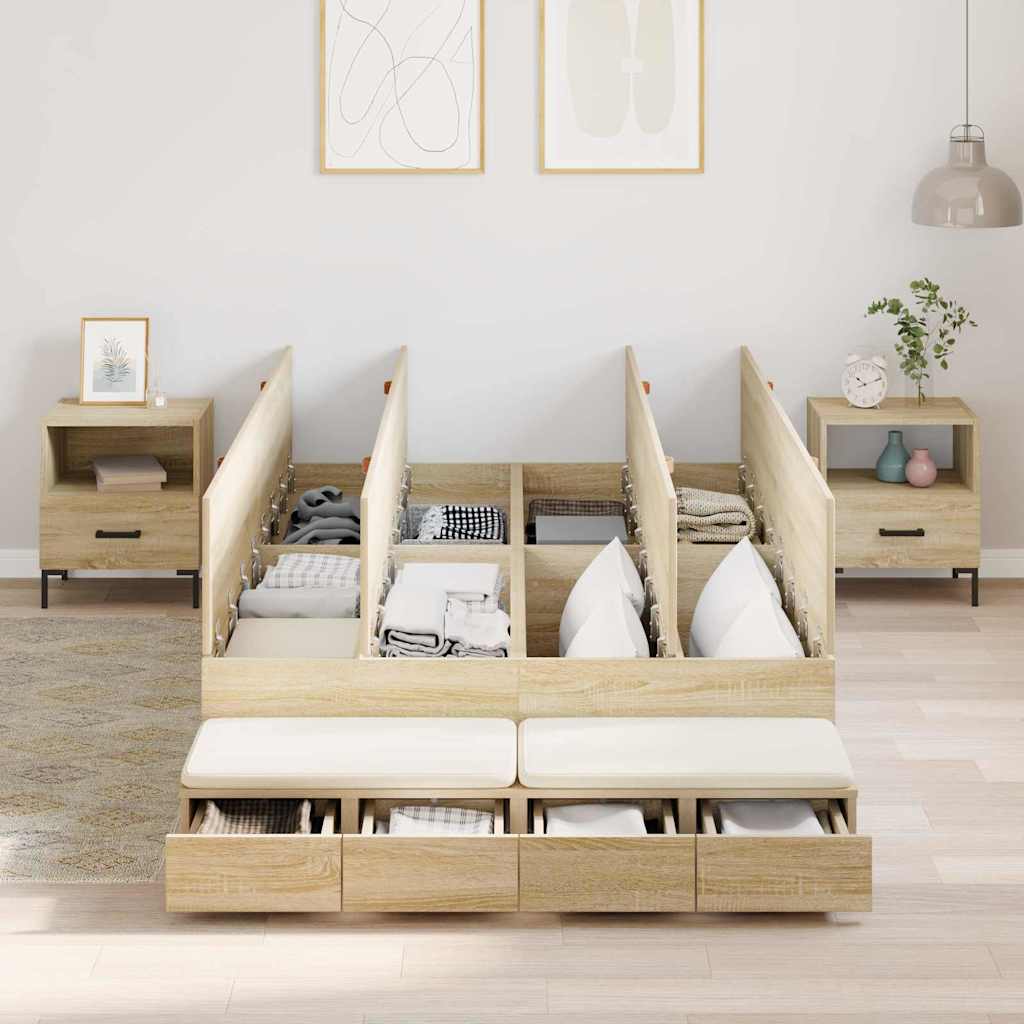 vidaXL Storage Bed Frame with Drawer Sonoma Oak 120 cm Engineered Wood 4