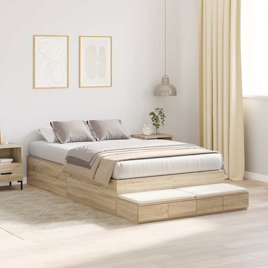 vidaXL Storage Bed Frame with Drawer Sonoma Oak 120 cm Engineered Wood 5