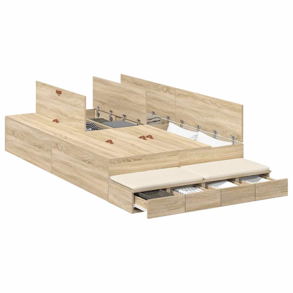 vidaXL Storage Bed Frame with Drawer Sonoma Oak 120 cm Engineered Wood 3