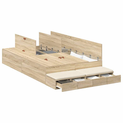 Storage Bed Frame with Drawer 120 cm Engineered Wood Length 190 cm Width 120 cm Sonoma oak