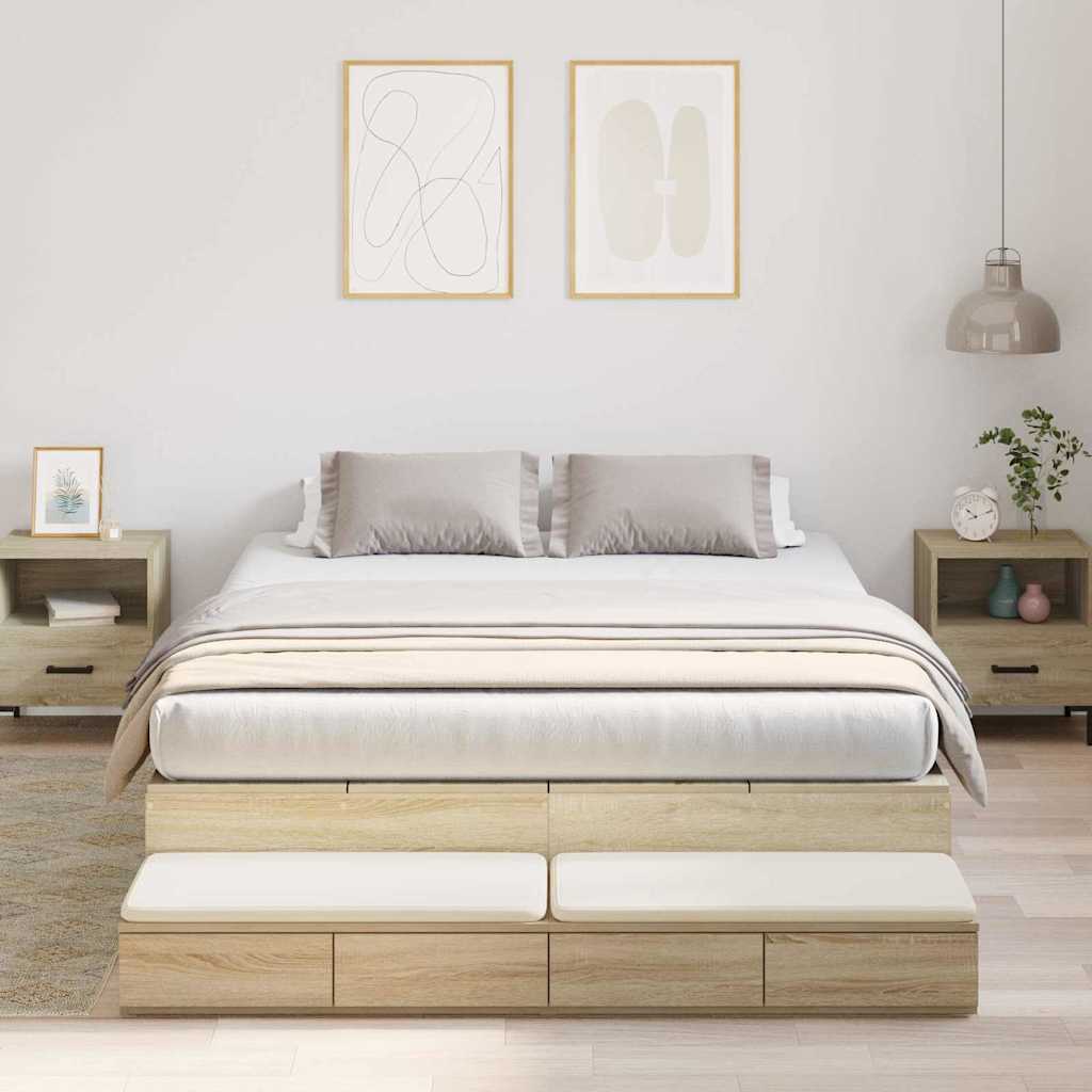 Storage Bed Frame with Drawer 140 cm Engineered Wood Length 190 cm Width 140 cm Sonoma oak
