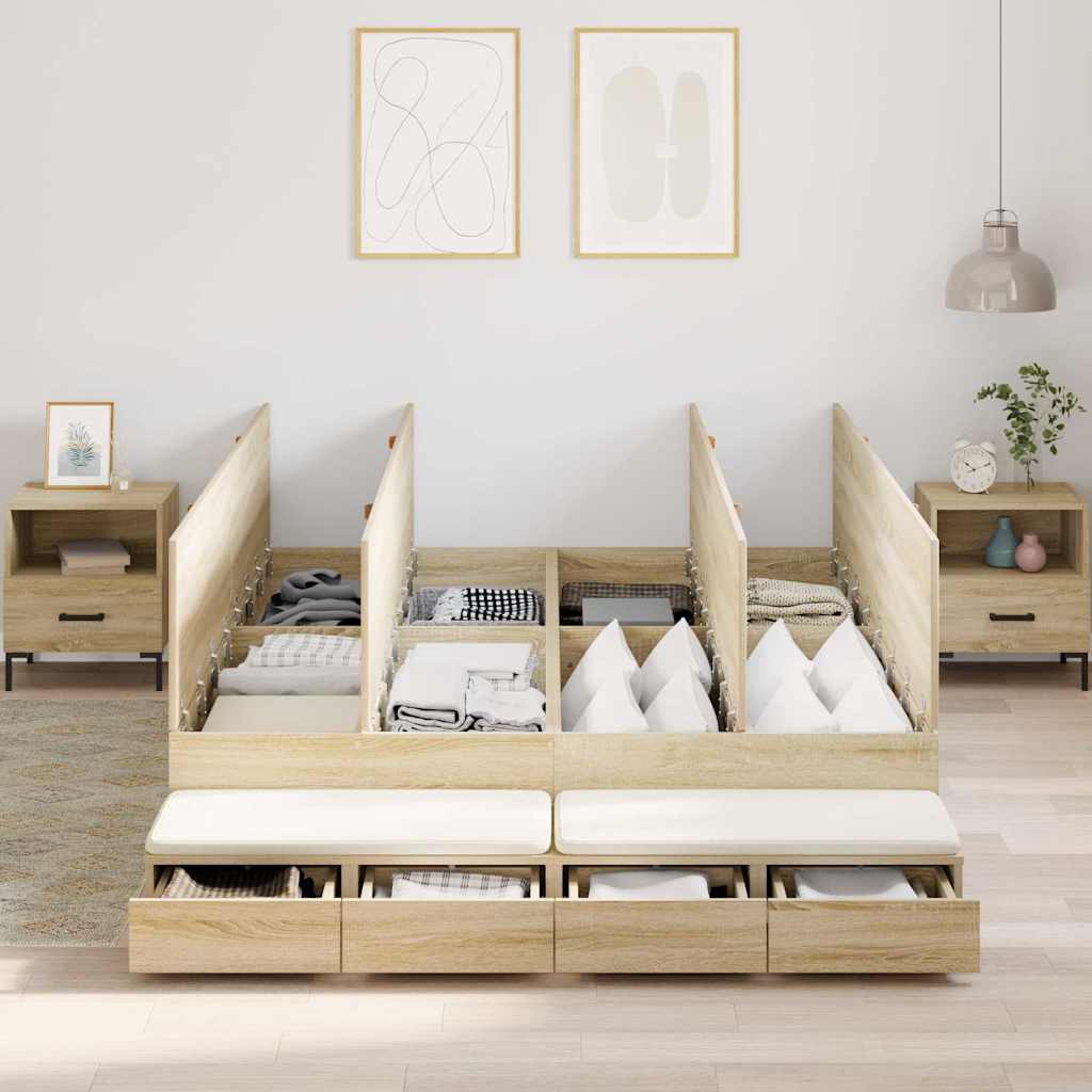 vidaXL Storage Bed Frame with Drawer Sonoma Oak 140 cm Engineered Wood 4