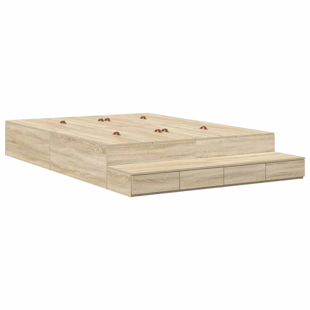 Storage Bed Frame with Drawer 140 cm Engineered Wood Length 190 cm Width 140 cm Sonoma oak