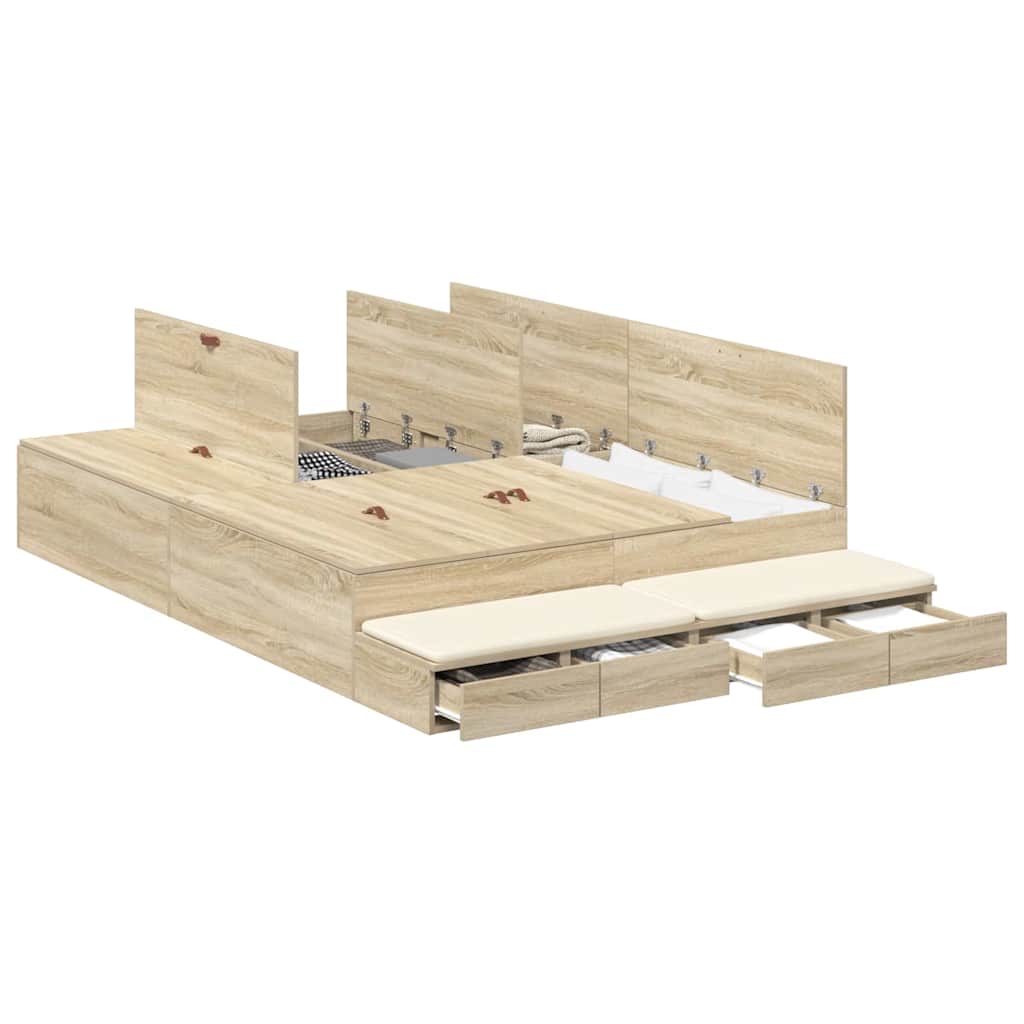 vidaXL Storage Bed Frame with Drawer Sonoma Oak 140 cm Engineered Wood 3