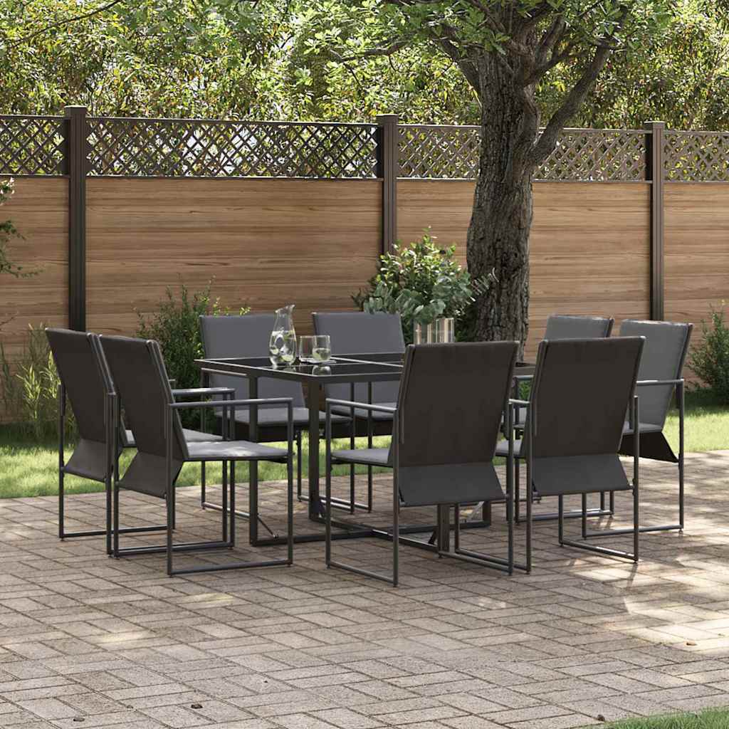 Garden Dining Set 9 pcs Black Steel 8-Seater