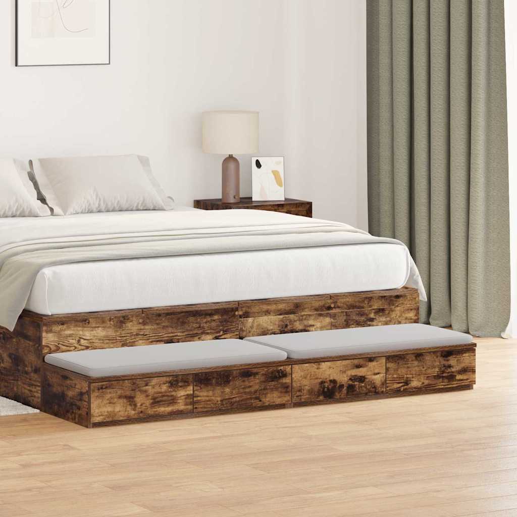 Bed Drawers Engineered Wood Smoked Oak 140 x 36.5 x 16.5 cm