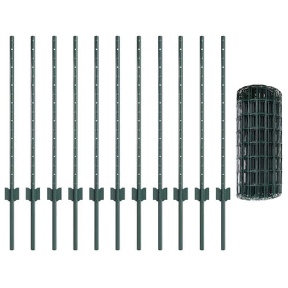 Euro Fence with Post 10 x 1.6 m PVC-Coated Steel Mesh Green 10 x 1.5 m – 25 x 1 m 25 x 0.8 m fence (7.7 x 6.4 cm mesh)