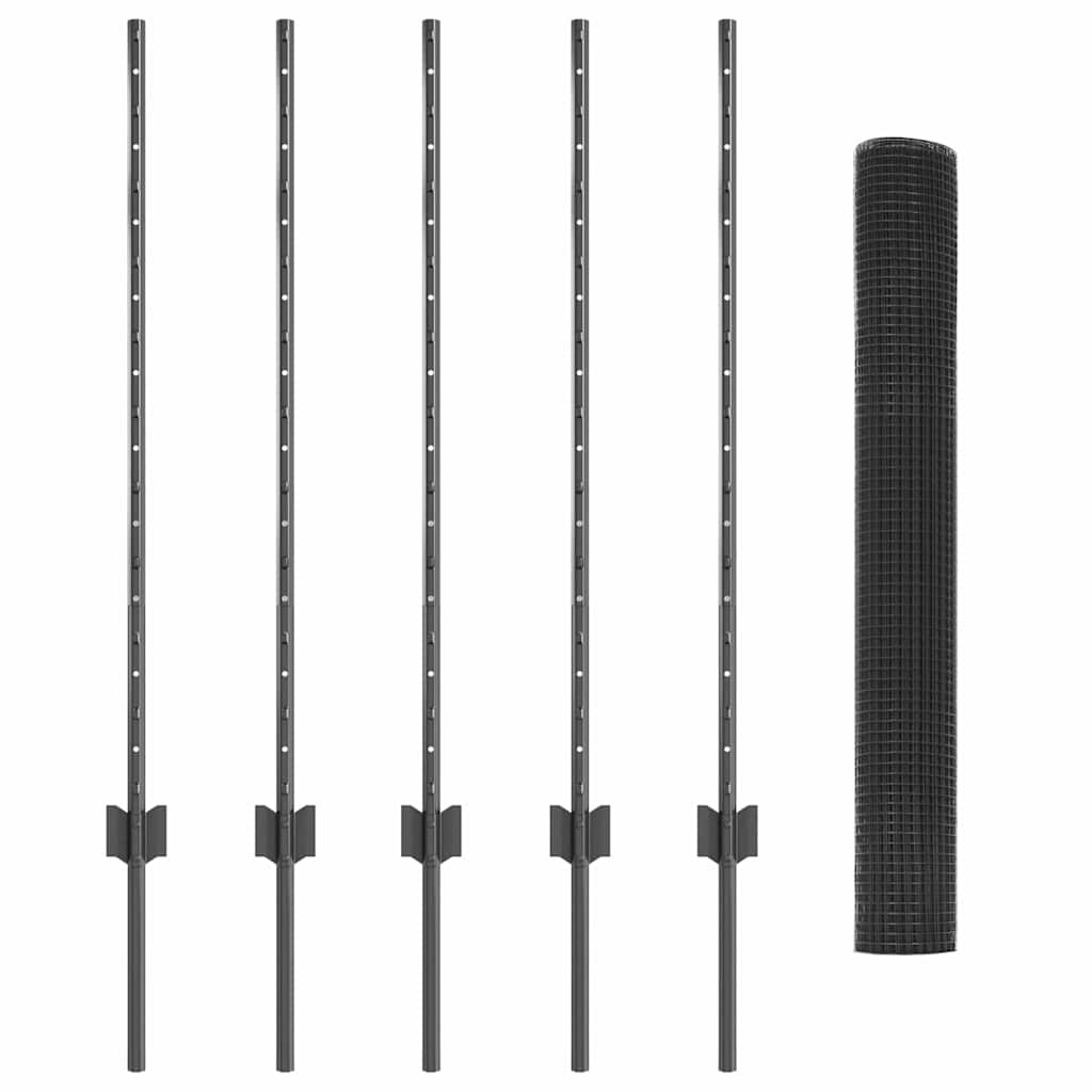 Welded Wire Fence with Posts 10 x 1 m Galvanised Steel Grey 10 x 0.4 m – 10 x 1.4 m 10 x 1 m fence (1.6 x 1.6 cm mesh)