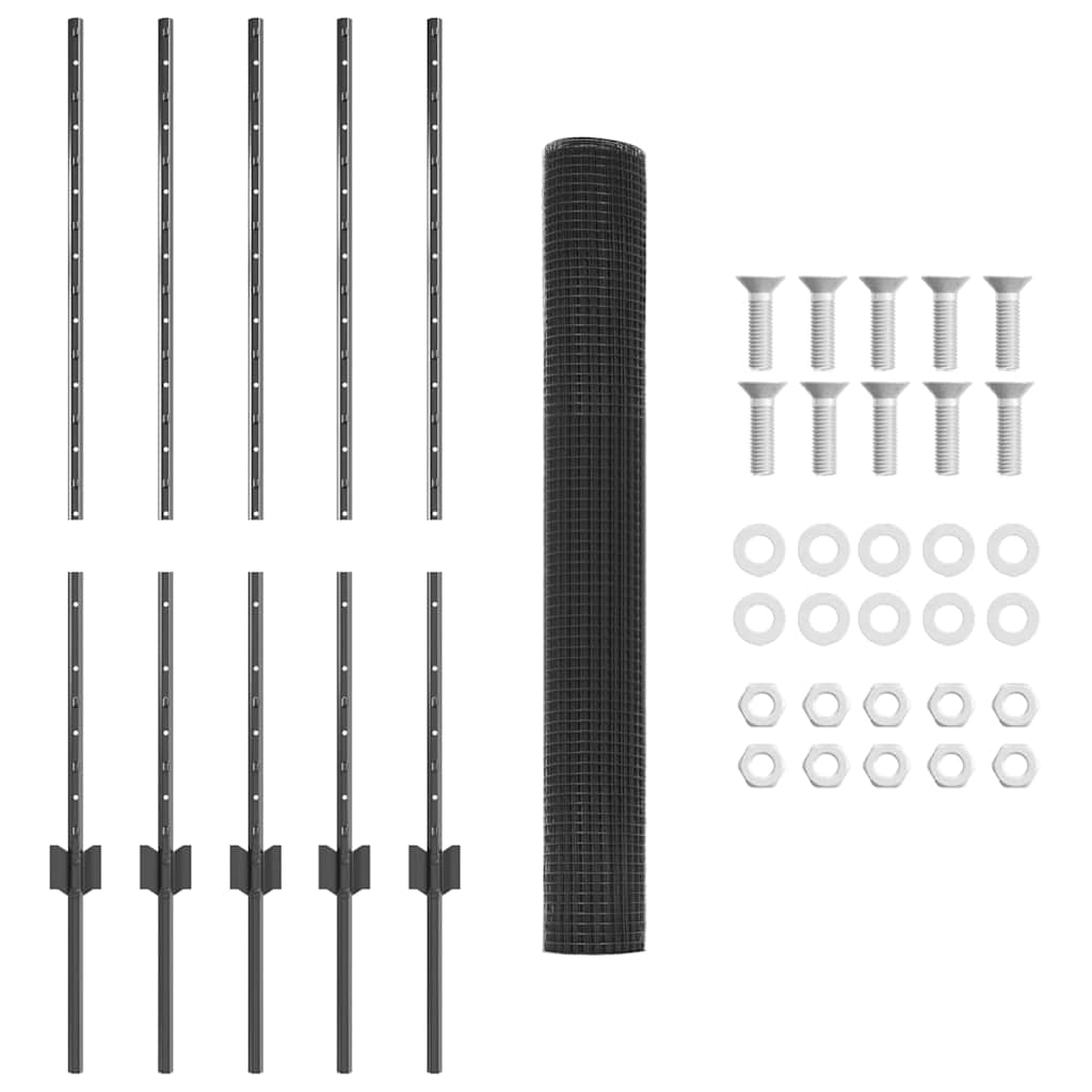 Welded Wire Fence with Posts 10 x 1 m Galvanised Steel Grey 10 x 0.4 m – 10 x 1.4 m 10 x 1 m fence (1.6 x 1.6 cm mesh)