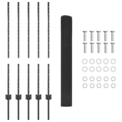 Welded Wire Fence with Posts 10 x 1 m Galvanised Steel Grey 10 x 0.4 m – 10 x 1.4 m 10 x 1 m fence (1.6 x 1.6 cm mesh)