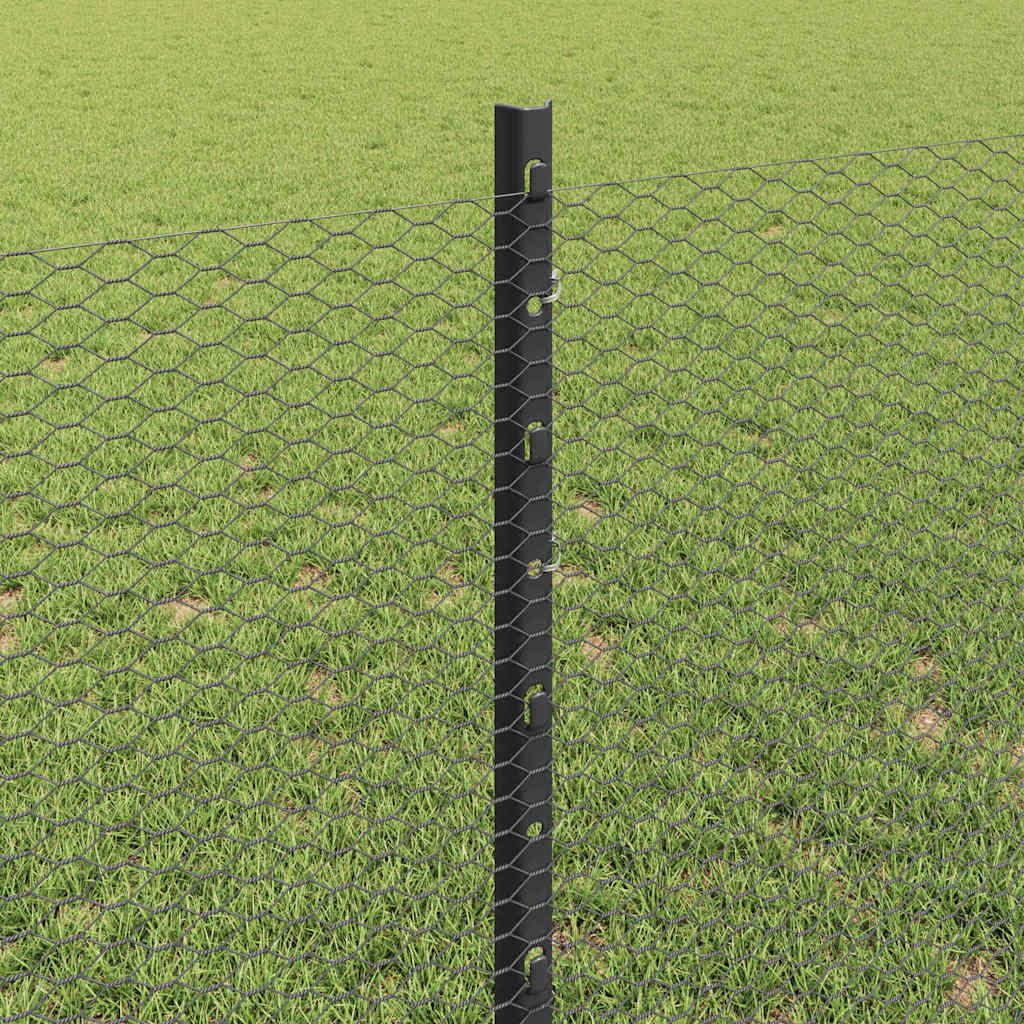 Hexagonal Fence with Post 10 x 1 m PVC-Coated Steel Mesh Grey 10 x 0.4 m – 10 x 1 m 10 x 0.8 m fence (1.3 cm width mesh)