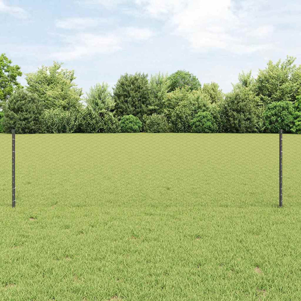 vidaXL Hexagonal Fence with Post 25 x 0.8 m PVC-Coated Steel Mesh Grey 25 x 0.6 m – 50 x 0.5 m