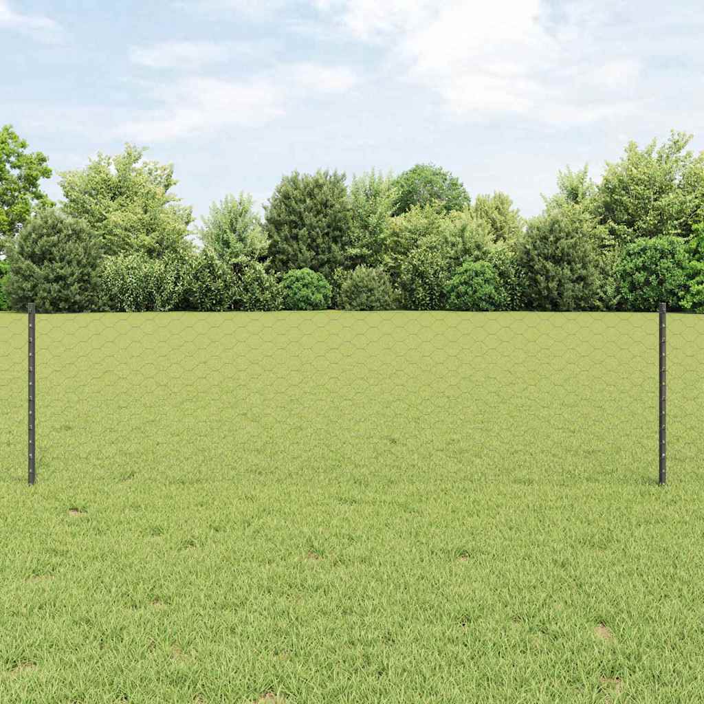 Hexagonal Fence with Post 25 x 0.8 m PVC-Coated Steel Mesh Grey 25 x 0.6 m – 50 x 0.5 m 25 x 0.6 m fence (5 cm width mesh)