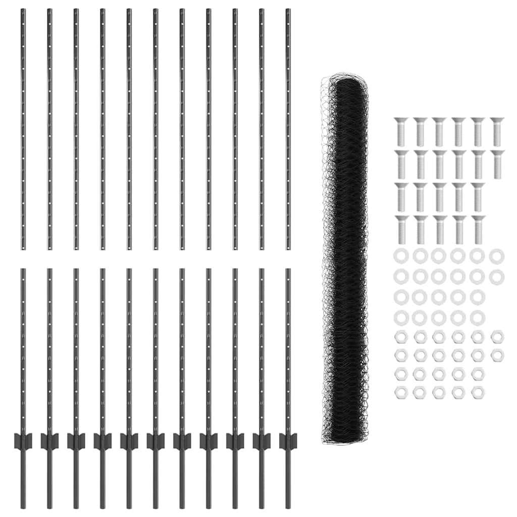 Hexagonal Fence with Post 25 x 0.8 m PVC-Coated Steel Mesh Grey 25 x 0.6 m – 50 x 0.5 m 25 x 1.6 m fence (3.6 cm width mesh)