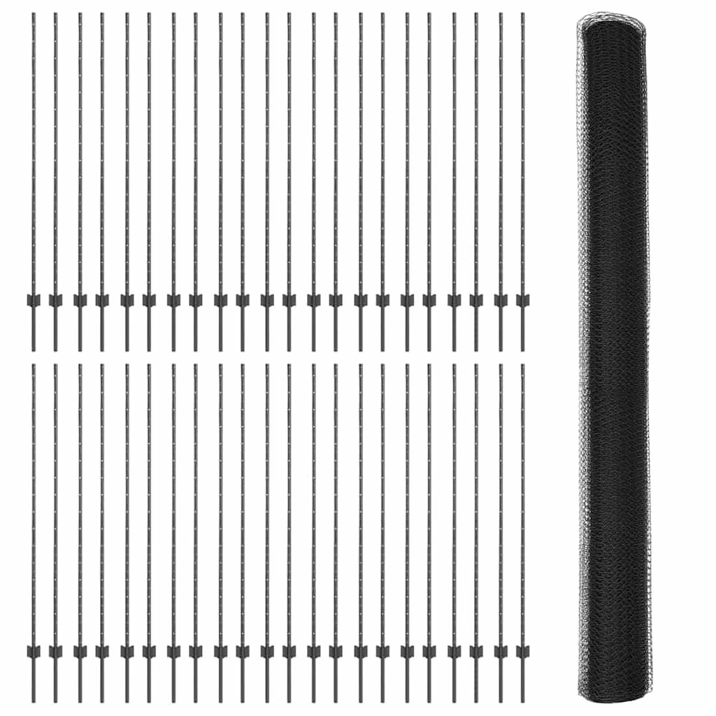 vidaXL Hexagonal Fence with Post 100 x 1.6 m PVC-Coated Steel Grey 5
