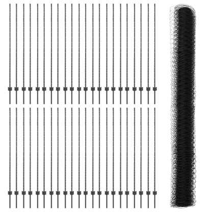 vidaXL Hexagonal Fence with Post 100 x 1.6 m PVC-Coated Steel Grey 5