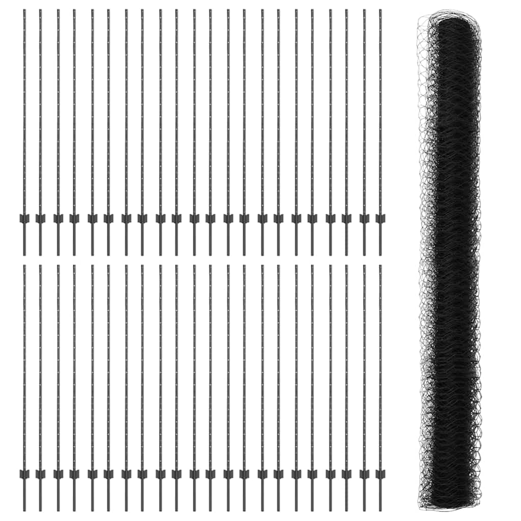 vidaXL Hexagonal Fence with Post 100 x 1.6 m PVC-Coated Steel Grey 5
