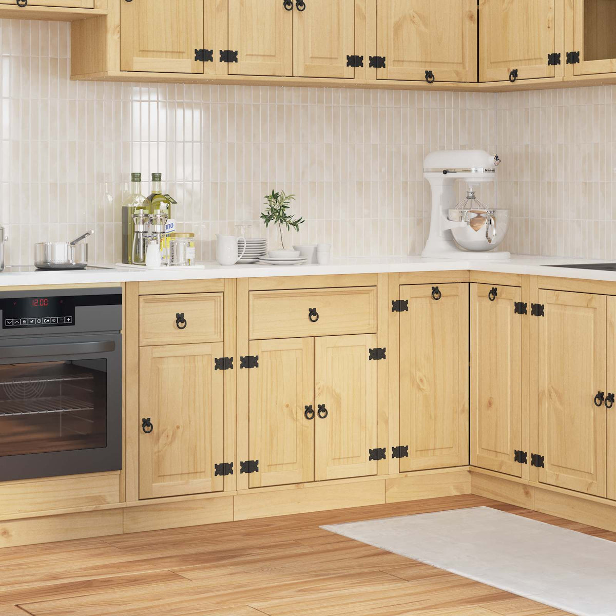 Cabinet SKI Honey Brown 80 x 46 x 81 cm Solid Pine Wood Base cabinet with doors & drawer