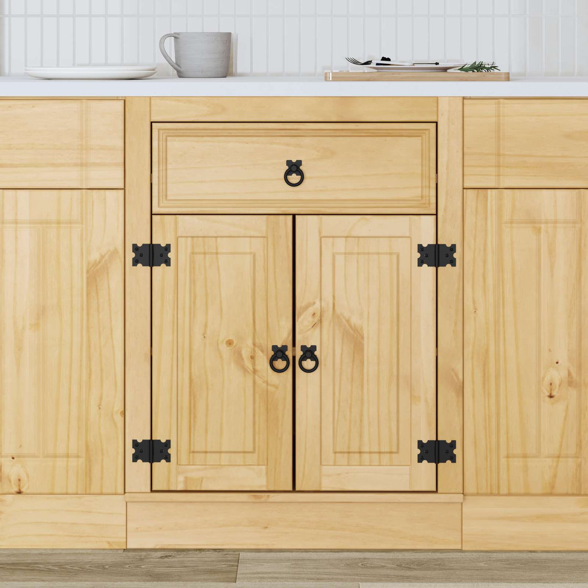 Cabinet SKI Honey Brown 80 x 46 x 81 cm Solid Pine Wood Base cabinet with doors & drawer