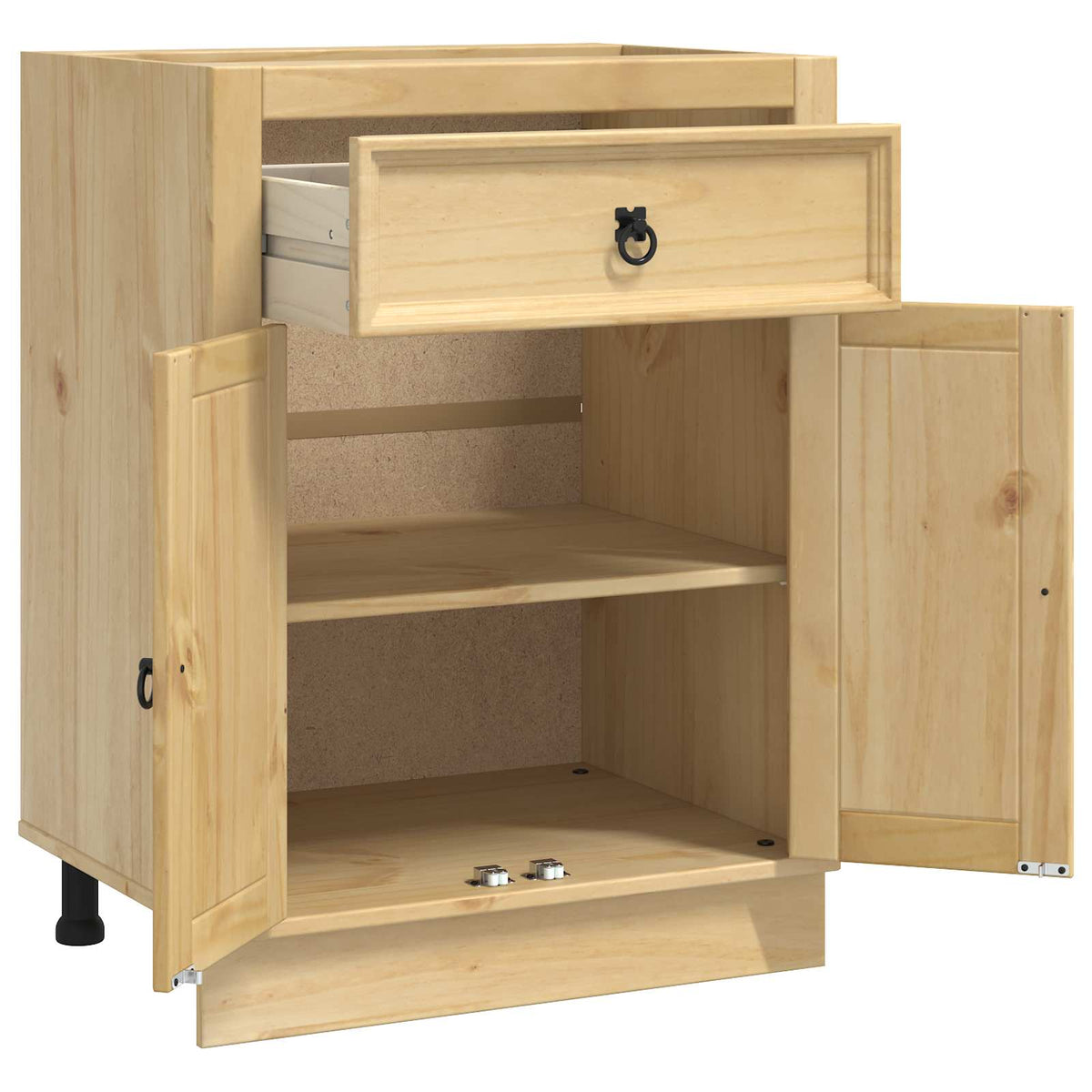 Cabinet SKI Honey Brown 80 x 46 x 81 cm Solid Pine Wood Base cabinet with doors & drawer
