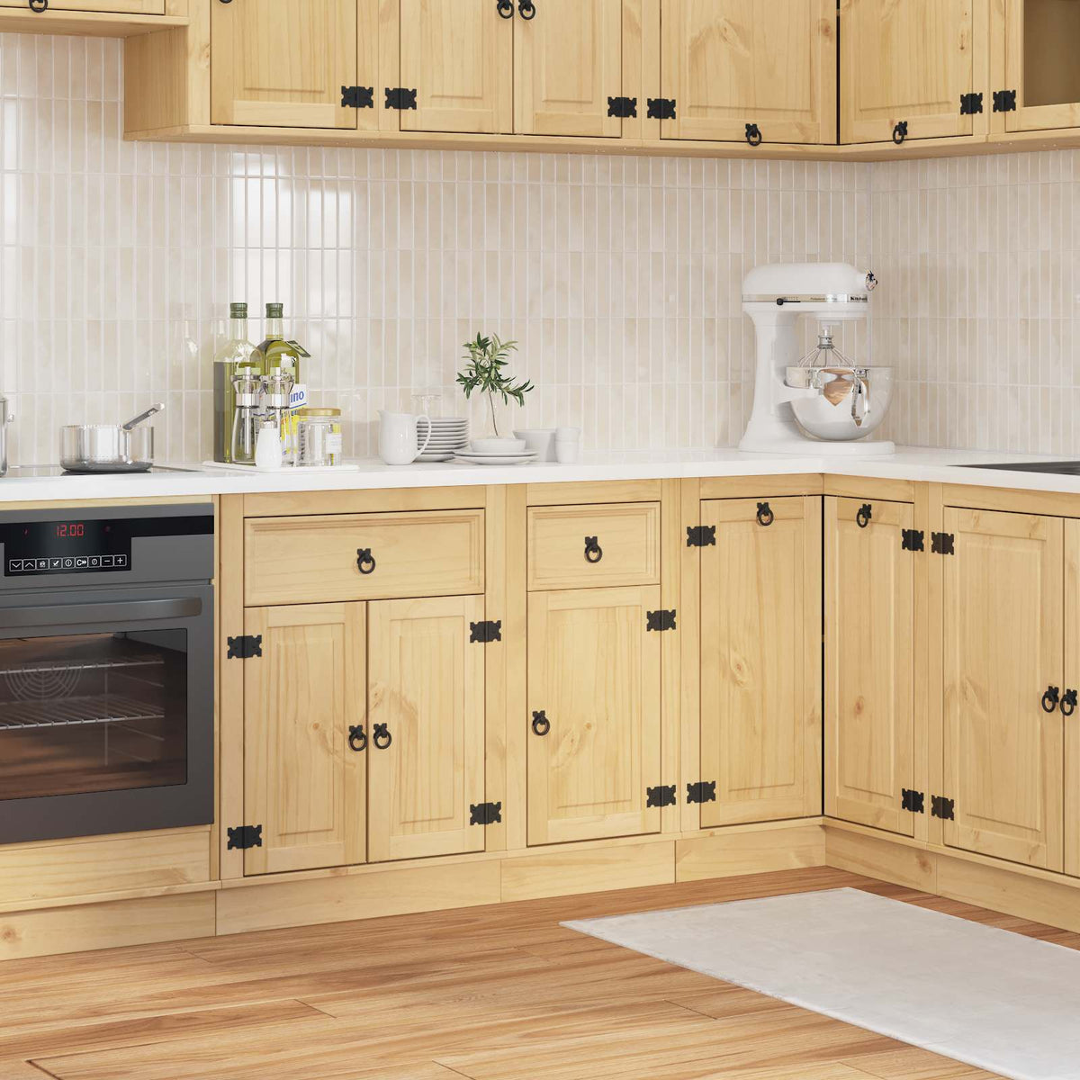 Cabinet SKI Honey Brown 80 x 46 x 81 cm Solid Pine Wood Base cabinet with door & drawer