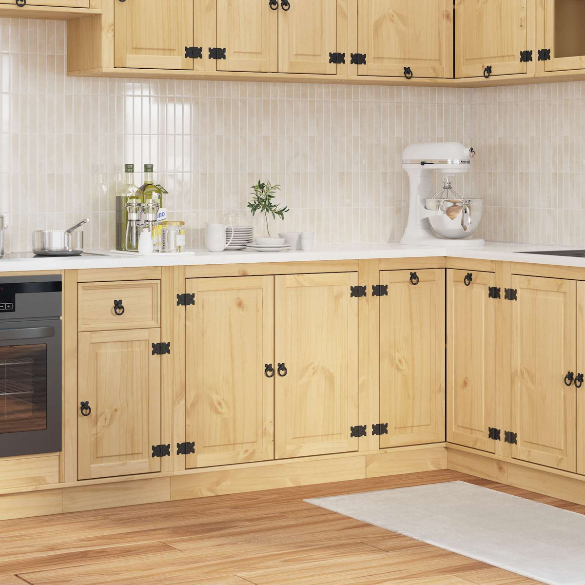 Cabinet SKI Honey Brown 80 x 46 x 81 cm Solid Pine Wood Large base cabinet with doors