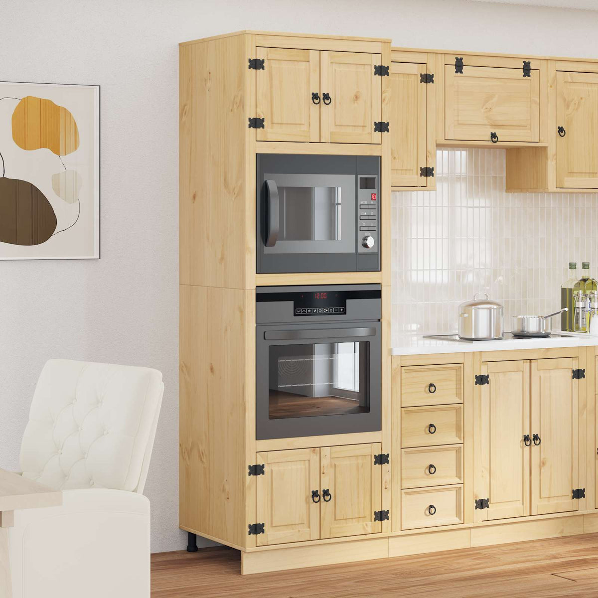 Cabinet SKI Honey Brown 80 x 46 x 81 cm Solid Pine Wood Microwave cabinet