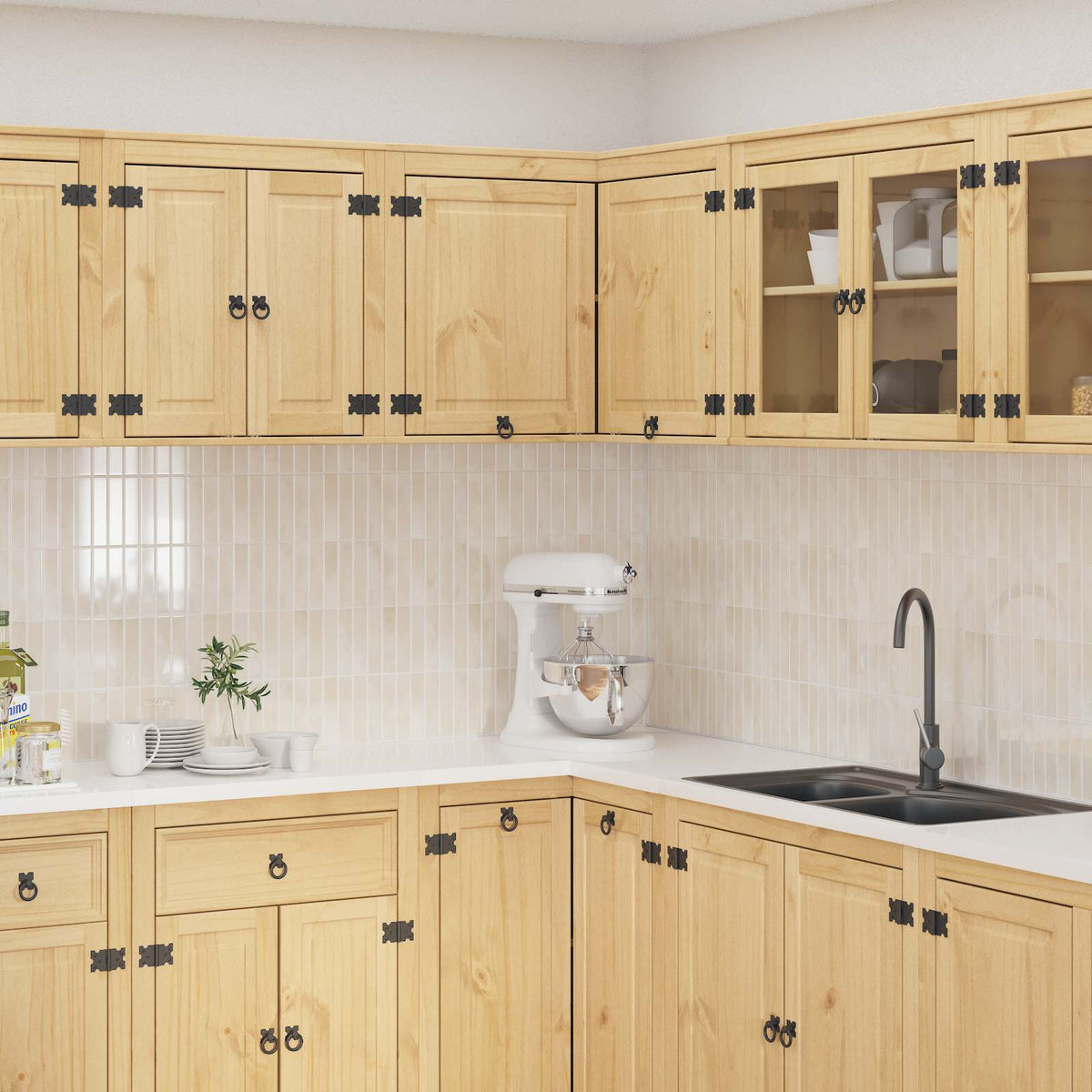 Cabinet SKI Honey Brown 80 x 46 x 81 cm Solid Pine Wood Corner wall cabinet