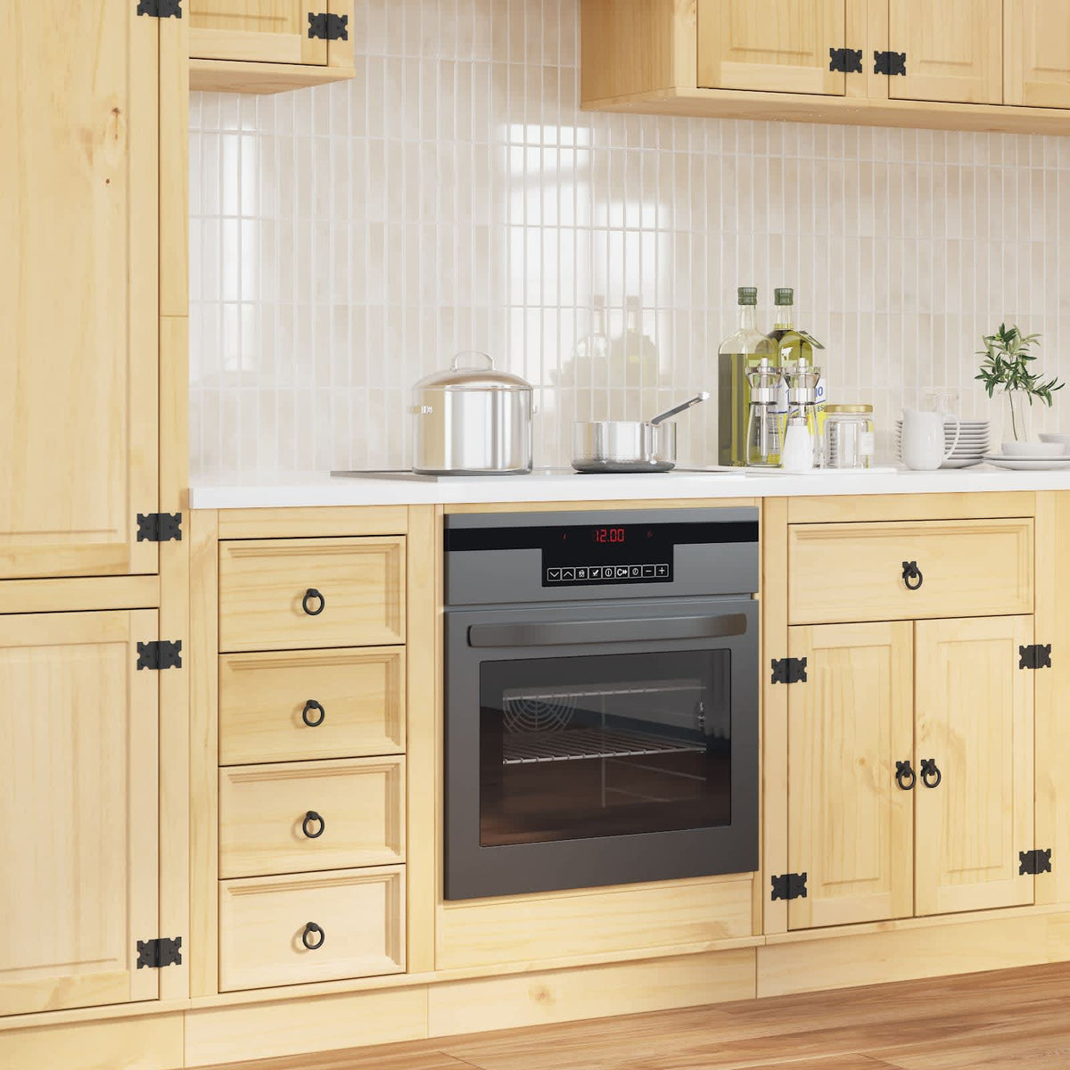 Cabinet SKI Honey Brown 80 x 46 x 81 cm Solid Pine Wood Oven cabinet
