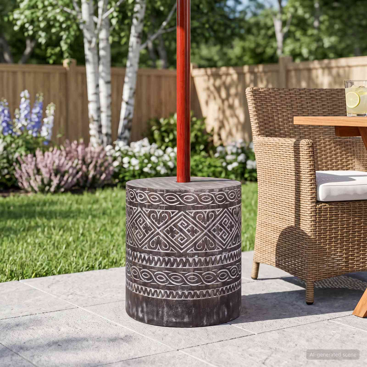 Parasol Base 23 kg Solid Wood Cylindrical White washed