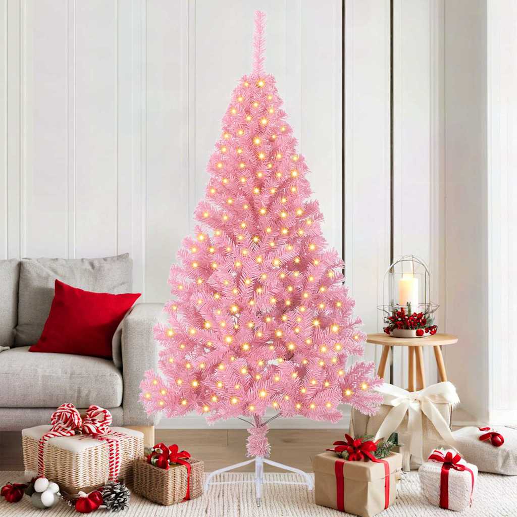 Artificial Pre-lit Christmas Tree PVC 180 cm Pink without baubles