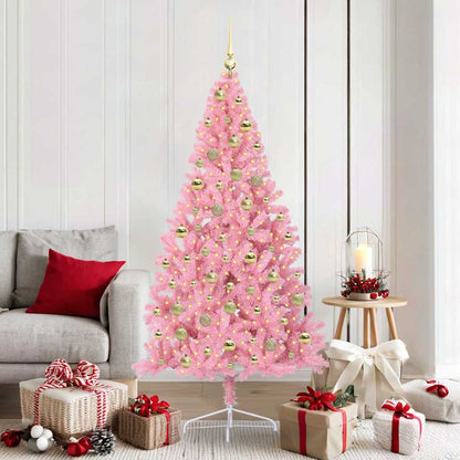 Artificial Pre-lit Christmas Tree PVC 180 cm Pink with 120 gold balls