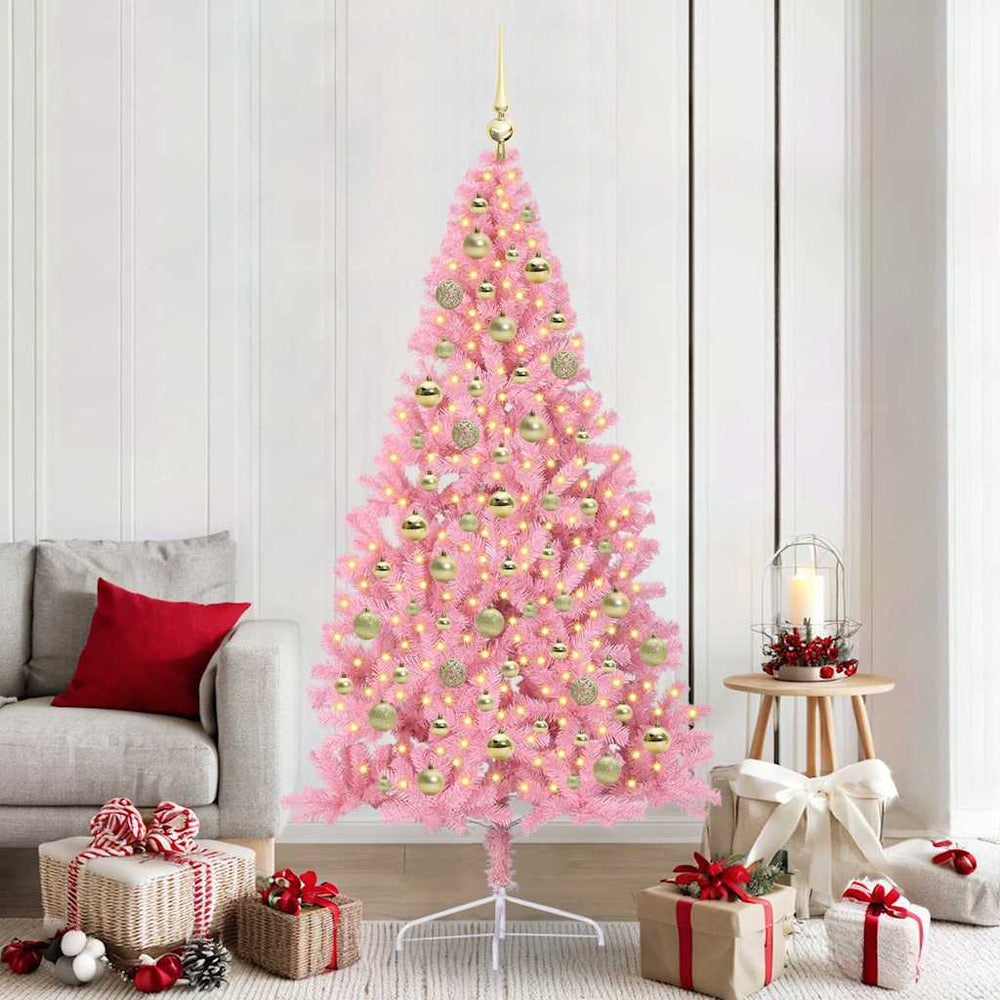 vidaXL Artificial Pre-lit Christmas Tree Pink 210 cm PVC
