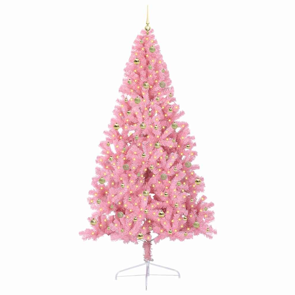 vidaXL Artificial Pre-lit Christmas Tree Pink 240 cm PVC 3