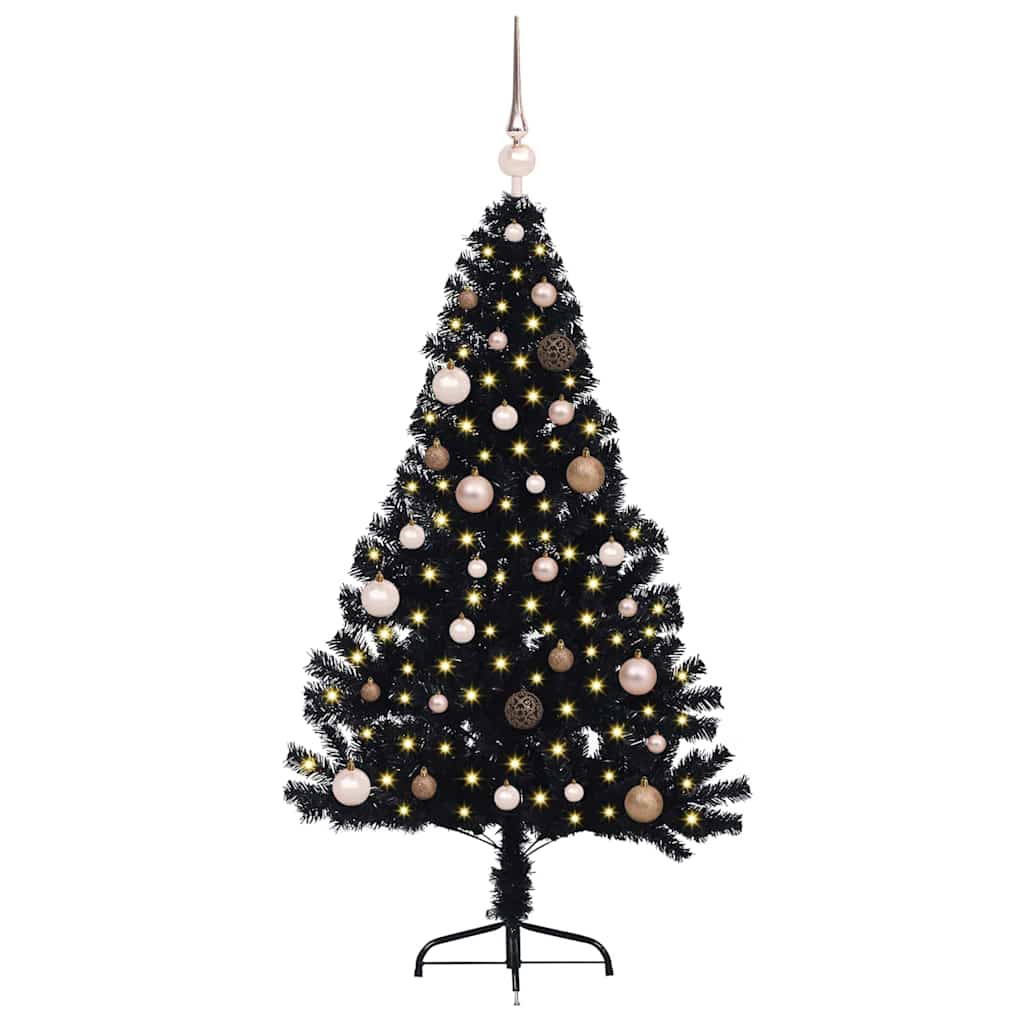 Artificial Pre-lit Christmas Tree PVC 150 cm Black with 60 rose gold balls